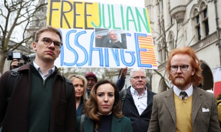 Protesters outside the Royal Courts of Justice at the beginning of Julian Assange’s extradition hearing