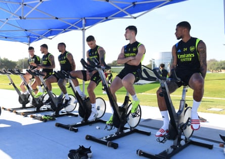 Arsenal players during a training session in Dubai earlier this week