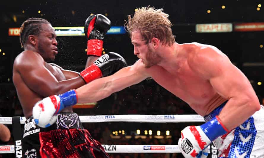 Logan Paul (right) and KSI in Los Angeles in November 2019. KSI won by decision.