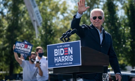 Joe Biden during a drive-in campaign rally at Riverside High School on Sunday in Durham, North Carolina. 