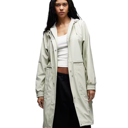 Rains 18550 String waterproof cinched longer parka jacket in light green