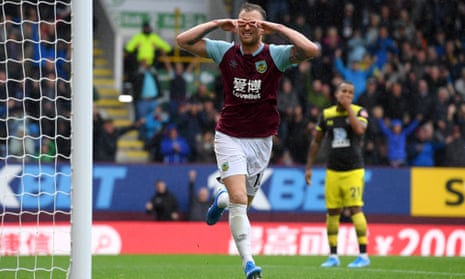 Ashley Barnes celebrates after scoring Burnley’s second goal against Southampton.
