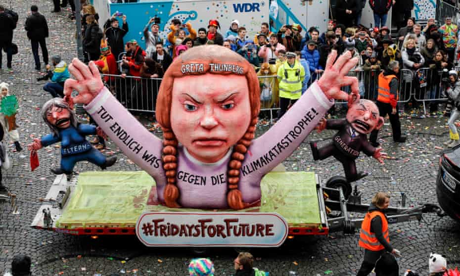 A Greta Thunberg/Friday for Future float at Düsseldorf’s Rose Monday carnival parade in February.