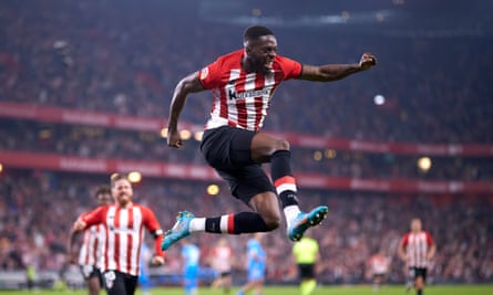 Iñaki Williams celebrates after scoring from the penalty spot.
