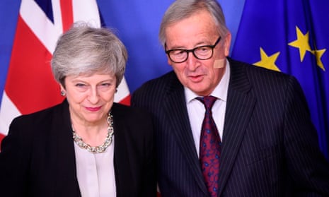 Theresa May and Jean-Claude Juncker in Brussels in February