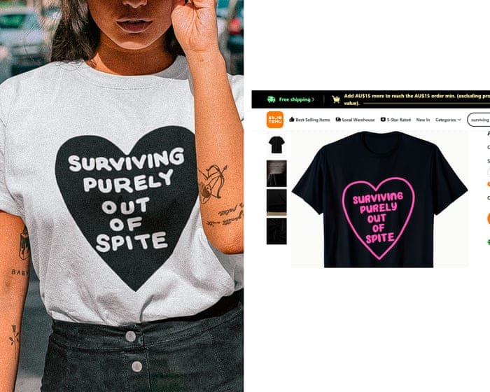 ‘Brutal’: thousands of T-shirt designs stolen and listed on Temu, Sydney label claims