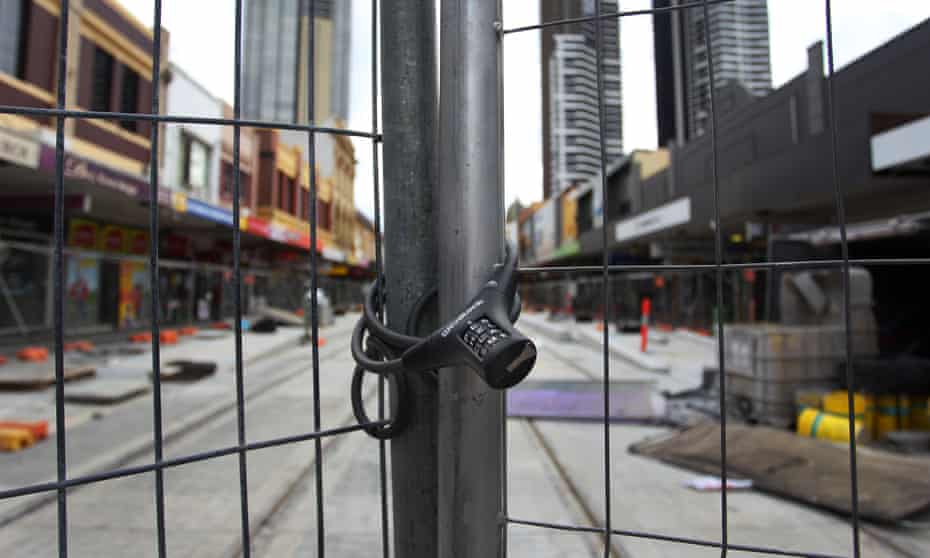 A shut-down tram construction site in Parramatta, Australia