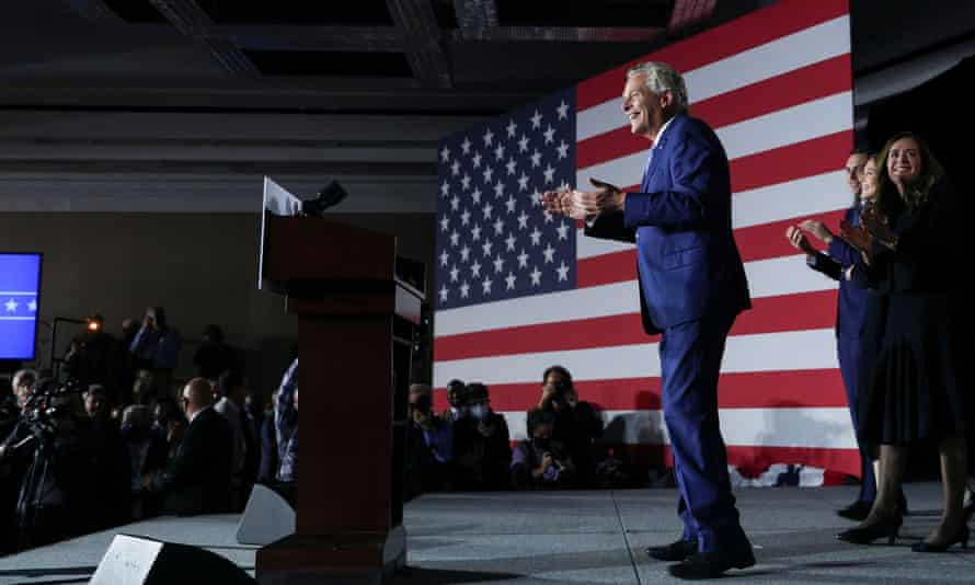 Terry McAuliffe addresses supporters connected Tuesday night.
