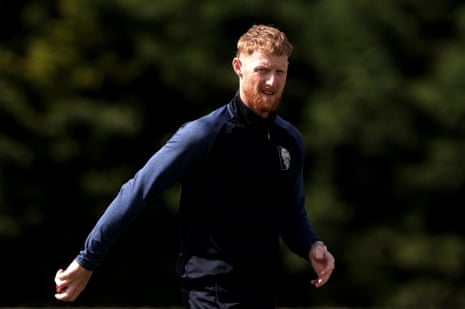 Ben Stokes warms up before bowling for Durham.