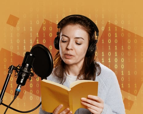 Composite of a women reading a book in front of a microphone Composite of a women reading a book in front of a microphone