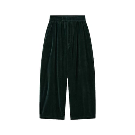 Lucy & Yak Beau Barrel Leg Cotton Velvet Trousers in Jade