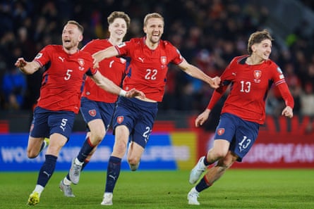 Czech Republic players after beating Denmark on penalties