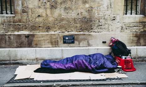 A homeless person sleeping on the street in Oxford