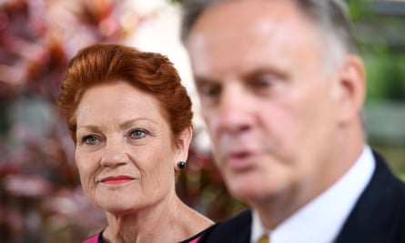 One Nation leader Pauline Hanson with Mark Latham.