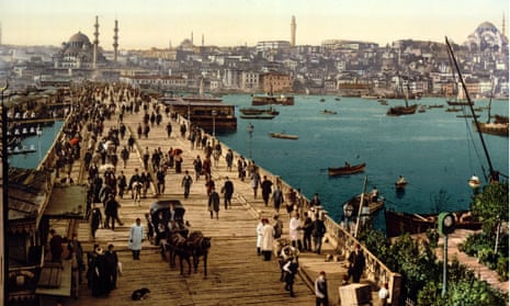 Galata bridge,  showing pedestrian and vehicular traffic and shipping