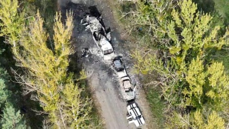 Ukraine: footage shows remains of Russian convoy fleeing Lyman – video
