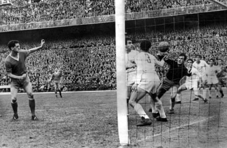Manchester United take on Real Madrid in the 1956-57 European Cup