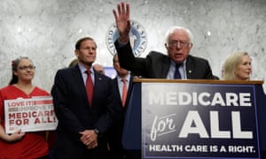 Bernie Sanders introduces his Medicare for All bill in Washington on Wednesday. ‘There is growing support among the American people and we will win this struggle.’