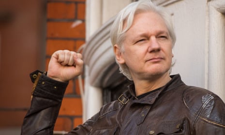 Julian Assange outside the Ecuadorian embassy in London