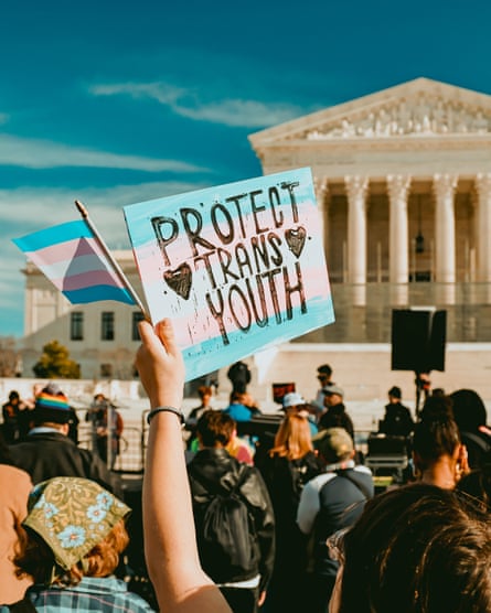 Trans rights activists outside the supreme court on 13 January 2025.
