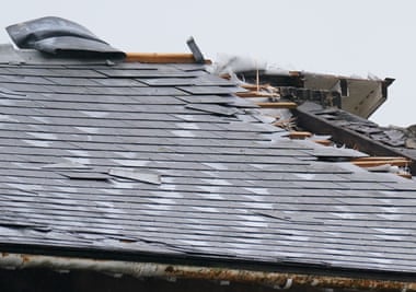 Tiles missing from a roof after Storm Eunice.