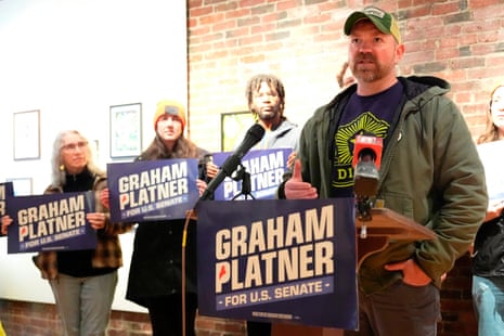 Graham Platner, a Democratic candidate for the US Senate, spoke at a news conference in Lewiston, Maine in April.