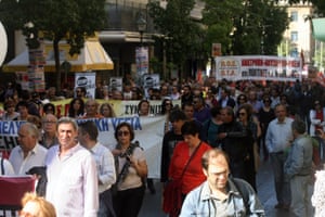 GREECE-ATHENS-PROTEST-AUSTERITY MEASURES<br>12 Nov 2015, Athens, Attica, Greece --- (151112) -- ATHENS, Nov. 12, 2015 (Xinhua) -- Protesters take part in a rally in central Athens, Greece, Nov. 12, 2015. Greece was hit on Thursday by a 24-hour nationwide general strike called by trade unions protesting the new round of austerity measures imposed to redress a six-year debt crisis. (Xinhua/Marios Lolos) --- Image by © Marios Lolos/Xinhua Press/Corbis