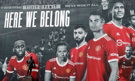 A picture of Cristiano Ronaldo in his Manchester United shirt has been added to a giant poster outside Old Trafford.