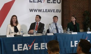 Arron Banks,second from right, with Brittany Kaiser of Cambridge Analytica, far right, at the launch of Leave.EU