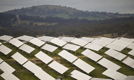 Solar panels are seen at the Williamsdale Solar Farm outside Canberra.