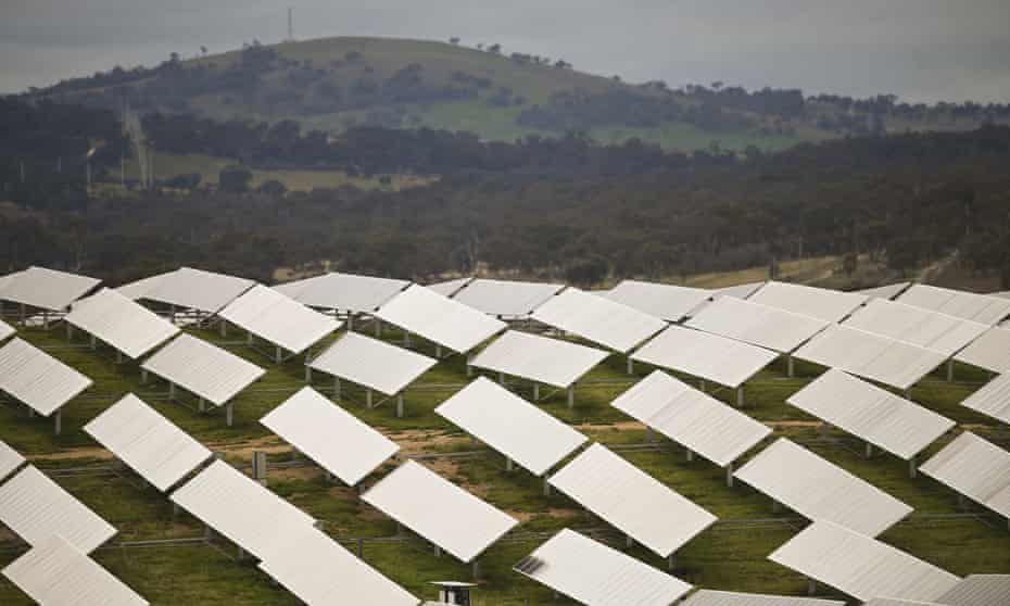 Solar panels at the Williamsdale solar farm outside Canberra