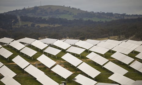 Banks of solar panels at the Williamsdale Solar Farm outside Canberra.