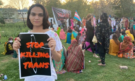 Gudiya, 23, holding a play card which reads ' stop killing Trans'.