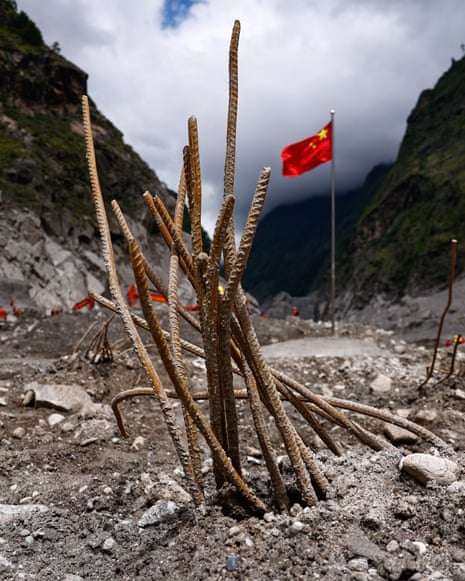 Wreckage of the Gyirong Port buildings from the Chinese side of the Nepal-Tibet border.