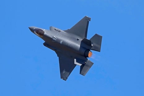 A US air force fighter aircraft F-35 performs aerobatic manoeuvres at Yelahanka airbase in Bengaluru, India, in February 2025.