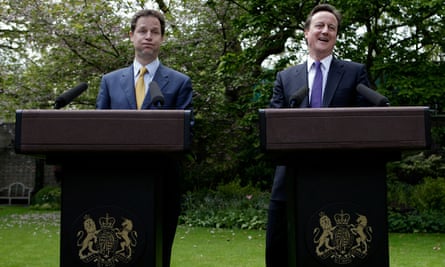 Clegg and Cameron hold their first joint news conference in the Downing Street garden.