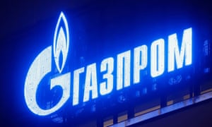 The logo of Gazprom company is seen on the facade of a business centre in Saint Petersburg, Russia.