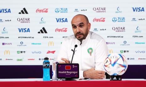 Walid Regragui speaks to the press ahead of his Morocco’s must-not-lose-by-four-goals match against Canada.