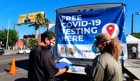 A pop-up Covid-19 testing site in Los Angeles, California on 29 October 2020.