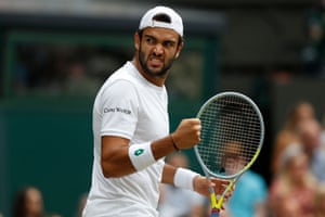 Berrettini celebrates winning the first set.