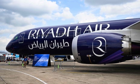 A Riyadh Air Boeing 787-9 displayed at the Paris air show.