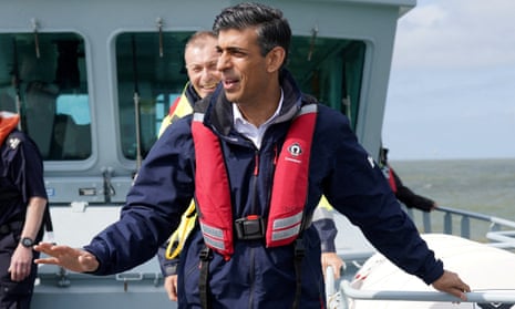 Rishi Sunak onboard Border Force boat during a visit to Dover in June.