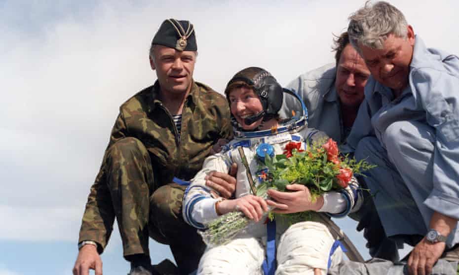 Helen Sharman on her return from the Mir space station in 1991.