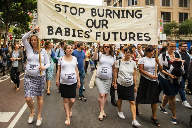 Pregnant women on a climate march in Sydney in December last year. Researchers found a strong link between air pollution and heat exposure and the risk of pre-term birth or stillbirth.