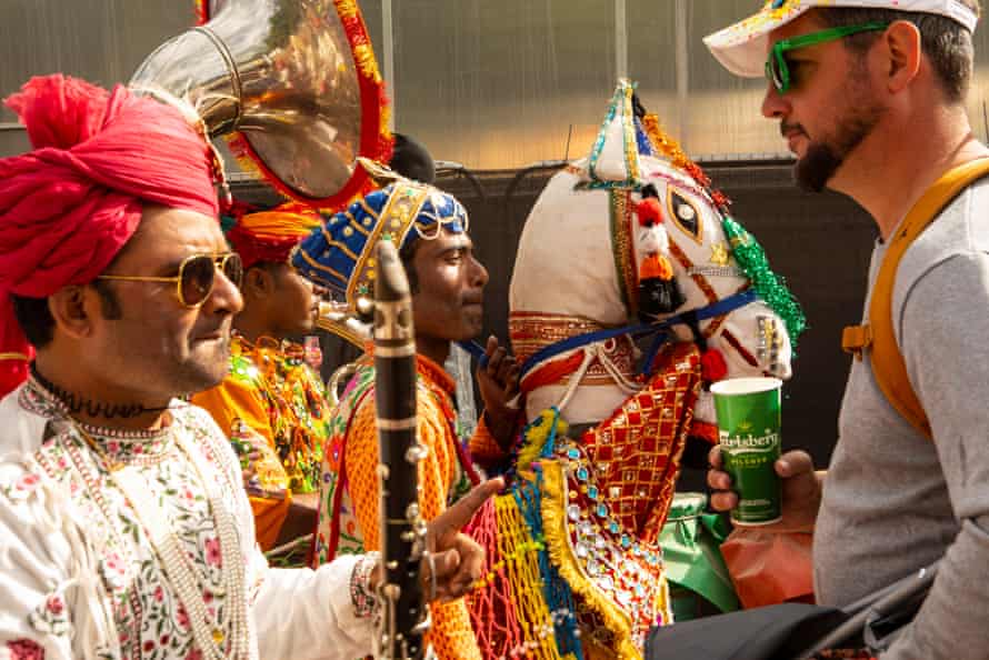 The Rajasthan Heritage Brass Band making their way through the circus area.