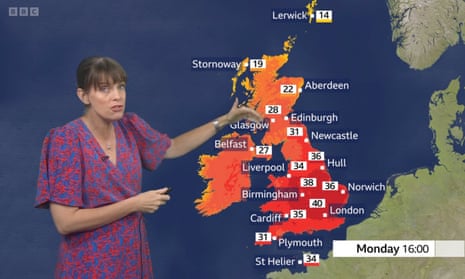 BBC weather screengrab of extreme weather forecast.