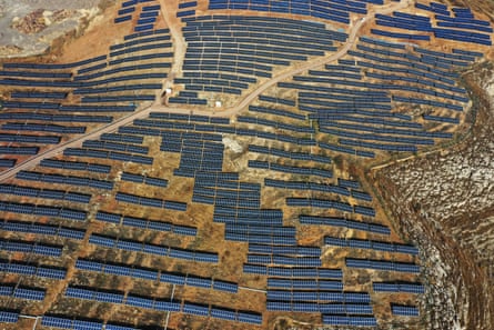 an aerial view of solar panels