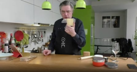 ‘He was the most beautiful man in the world’ ... Bargeld cooking on Instagram, in an EN-logo apron, during lockdown.