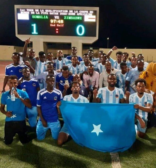 Somalia celebrate their victory over Zimbabwe in Dijibouti.