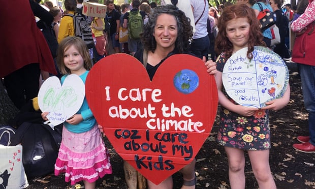 Eve White and her children join climate protests in Tasmania